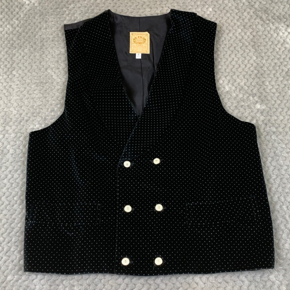 Wah Maker Vest Mens S Black Velvet Dot Double Breasted Western Made USA